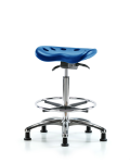 Polyurethane Tractor Sit-Stand Chrome with Chrome Foot Ring in Blue Polyurethane PTHBST-CR-CF-RG-BLU