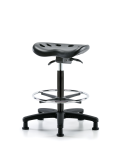 Polyurethane Tractor Sit-Stand with Chrome Foot Ring in Black Polyurethane PTHBST-RG-CF-RG-BLK