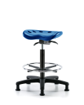 Polyurethane Tractor Sit-Stand with Chrome Foot Ring in Blue Polyurethane PTHBST-RG-CF-RG-BLU