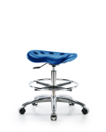 Polyurethane Tractor Stool Chrome - Medium Bench Height with Chrome Foot Ring & Chrome Casters in Blue Polyurethane PTMBSL-CR-CF-CC-BLU