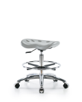 Polyurethane Tractor Stool Chrome - Medium Bench Height with Chrome Foot Ring & Chrome Casters in Gray Polyurethane PTMBSL-CR-CF-CC-GRY