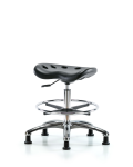 Polyurethane Tractor Stool Chrome - Medium Bench Height with Chrome Foot Ring & Stationary Glides in Black Polyurethane PTMBSL-CR-CF-RG-BLK