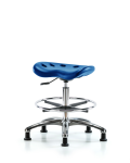 Polyurethane Tractor Stool Chrome - Medium Bench Height with Chrome Foot Ring & Stationary Glides in Blue Polyurethane PTMBSL-CR-CF-RG-BLU