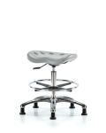 Polyurethane Tractor Stool Chrome - Medium Bench Height with Chrome Foot Ring & Stationary Glides in Gray Polyurethane PTMBSL-CR-CF-RG-GRY