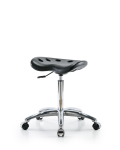 Polyurethane Tractor Stool Chrome - Medium Bench Height with Chrome Casters in Black Polyurethane PTMBSL-CR-NF-CC-BLK