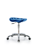 Polyurethane Tractor Stool Chrome - Medium Bench Height with Chrome Casters in Blue Polyurethane PTMBSL-CR-NF-CC-BLU