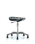Polyurethane Tractor Stool Chrome - Medium Bench Height with Stationary Glides in Black Polyurethane PTMBSL-CR-NF-RG-BLK