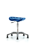 Polyurethane Tractor Stool Chrome - Medium Bench Height with Stationary Glides in Blue Polyurethane PTMBSL-CR-NF-RG-BLU