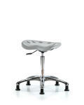 Polyurethane Tractor Stool Chrome - Medium Bench Height with Stationary Glides in Gray Polyurethane PTMBSL-CR-NF-RG-GRY
