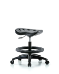 Polyurethane Tractor Stool - Medium Bench Height with Black Foot Ring & Casters in Black Polyurethane PTMBSL-RG-BF-RC-BLK