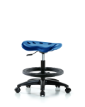 Polyurethane Tractor Stool - Medium Bench Height with Black Foot Ring & Casters in Blue Polyurethane PTMBSL-RG-BF-RC-BLU