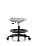 Polyurethane Tractor Stool - Medium Bench Height with Black Foot Ring & Casters in Gray Polyurethane PTMBSL-RG-BF-RC-GRY