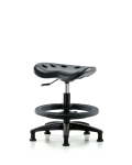 Polyurethane Tractor Stool - Medium Bench Height with Black Foot Ring & Stationary Glides in Black Polyurethane PTMBSL-RG-BF-RG-BLK