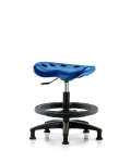 Polyurethane Tractor Stool - Medium Bench Height with Black Foot Ring & Stationary Glides in Blue Polyurethane PTMBSL-RG-BF-RG-BLU