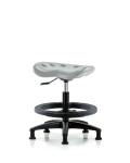 Polyurethane Tractor Stool - Medium Bench Height with Black Foot Ring & Stationary Glides in Gray Polyurethane PTMBSL-RG-BF-RG-GRY