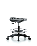 Polyurethane Tractor Stool - Medium Bench Height with Chrome Foot Ring & Casters in Black Polyurethane PTMBSL-RG-CF-RC-BLK