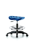 Polyurethane Tractor Stool - Medium Bench Height with Chrome Foot Ring & Casters in Blue Polyurethane PTMBSL-RG-CF-RC-BLU