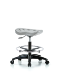 Polyurethane Tractor Stool - Medium Bench Height with Chrome Foot Ring & Casters in Gray Polyurethane PTMBSL-RG-CF-RC-GRY