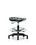 Polyurethane Tractor Stool - Medium Bench Height with Chrome Foot Ring & Stationary Glides in Black Polyurethane PTMBSL-RG-CF-RG-BLK