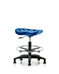 Polyurethane Tractor Stool - Medium Bench Height with Chrome Foot Ring & Stationary Glides in Blue Polyurethane PTMBSL-RG-CF-RG-BLU