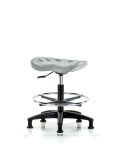 Polyurethane Tractor Stool - Medium Bench Height with Chrome Foot Ring & Stationary Glides in Gray Polyurethane PTMBSL-RG-CF-RG-GRY