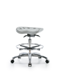 Polyurethane Tractor Sit-Stand Stool Chrome - Medium Bench Height with Chrome Foot Ring & Chrome Casters in Gray Polyurethane PTMBSO-CR-CF-CC-GRY
