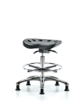 Polyurethane Tractor Sit-Stand Stool Chrome - Medium Bench Height with Chrome Foot Ring & Stationary Glides in Black Polyurethane PTMBSO-CR-CF-RG-BLK