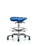 Polyurethane Tractor Sit-Stand Stool Chrome - Medium Bench Height with Chrome Foot Ring & Stationary Glides in Blue Polyurethane PTMBSO-CR-CF-RG-BLU