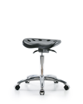 Polyurethane Tractor Sit-Stand Stool Chrome - Medium Bench Height with Chrome Casters in Black Polyurethane PTMBSO-CR-NF-CC-BLK