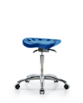 Polyurethane Tractor Sit-Stand Stool Chrome - Medium Bench Height with Chrome Casters in Blue Polyurethane PTMBSO-CR-NF-CC-BLU