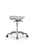 Polyurethane Tractor Sit-Stand Stool Chrome - Medium Bench Height with Chrome Casters in Gray Polyurethane PTMBSO-CR-NF-CC-GRY