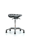 Polyurethane Tractor Sit-Stand Stool Chrome - Medium Bench Height with Stationary Glides in Black Polyurethane PTMBSO-CR-NF-RG-BLK