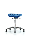 Polyurethane Tractor Sit-Stand Stool Chrome - Medium Bench Height with Stationary Glides in Blue Polyurethane PTMBSO-CR-NF-RG-BLU