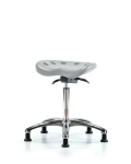 Polyurethane Tractor Sit-Stand Stool Chrome - Medium Bench Height with Stationary Glides in Gray Polyurethane PTMBSO-CR-NF-RG-GRY