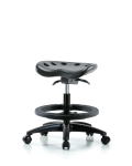 Polyurethane Tractor Sit-Stand Stool - Medium Bench Height with Black Foot Ring & Casters in Black Polyurethane PTMBSO-RG-BF-RC-BLK