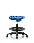 Polyurethane Tractor Sit-Stand Stool - Medium Bench Height with Black Foot Ring & Casters in Blue Polyurethane PTMBSO-RG-BF-RC-BLU