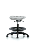 Polyurethane Tractor Sit-Stand Stool - Medium Bench Height with Black Foot Ring & Casters in Gray Polyurethane PTMBSO-RG-BF-RC-GRY