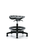 Polyurethane Tractor Sit-Stand Stool - Medium Bench Height with Black Foot Ring & Stationary Glides in Black Polyurethane PTMBSO-RG-BF-RG-BLK