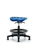 Polyurethane Tractor Sit-Stand Stool - Medium Bench Height with Black Foot Ring & Stationary Glides in Blue Polyurethane PTMBSO-RG-BF-RG-BLU