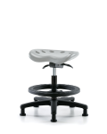 Polyurethane Tractor Sit-Stand Stool - Medium Bench Height with Black Foot Ring & Stationary Glides in Gray Polyurethane PTMBSO-RG-BF-RG-GRY