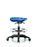 Polyurethane Tractor Sit-Stand Stool - Medium Bench Height with Chrome Foot Ring & Casters in Blue Polyurethane PTMBSO-RG-CF-RC-BLU