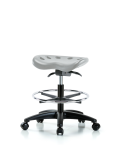 Polyurethane Tractor Sit-Stand Stool - Medium Bench Height with Chrome Foot Ring & Casters in Gray Polyurethane PTMBSO-RG-CF-RC-GRY