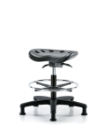 Polyurethane Tractor Sit-Stand Stool - Medium Bench Height with Chrome Foot Ring & Stationary Glides in Black Polyurethane PTMBSO-RG-CF-RG-BLK