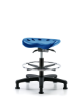 Polyurethane Tractor Sit-Stand Stool - Medium Bench Height with Chrome Foot Ring & Stationary Glides in Blue Polyurethane PTMBSO-RG-CF-RG-BLU