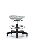 Polyurethane Tractor Sit-Stand Stool - Medium Bench Height with Chrome Foot Ring & Stationary Glides in Gray Polyurethane PTMBSO-RG-CF-RG-GRY
