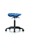 Polyurethane Tractor Sit-Stand Stool - Medium Bench Height with Casters in Blue Polyurethane PTMBSO-RG-NF-RC-BLU