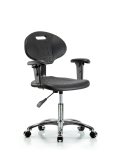 Erie Polyurethane Chair Chrome - Desk Height with Adjustable Arms & Chrome Casters in Black Polyurethane TPDHCH-CR-A1-CC-BLK
