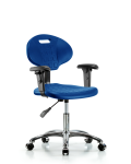 Erie Polyurethane Chair Chrome - Desk Height with Adjustable Arms & Chrome Casters in Blue Polyurethane TPDHCH-CR-A1-CC-BLU