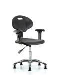 Erie Polyurethane Chair Chrome - Desk Height with Adjustable Arms & Stationary Glides in Black Polyurethane TPDHCH-CR-A1-RG-BLK