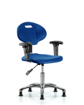 Erie Polyurethane Chair Chrome - Desk Height with Adjustable Arms & Stationary Glides in Blue Polyurethane TPDHCH-CR-A1-RG-BLU